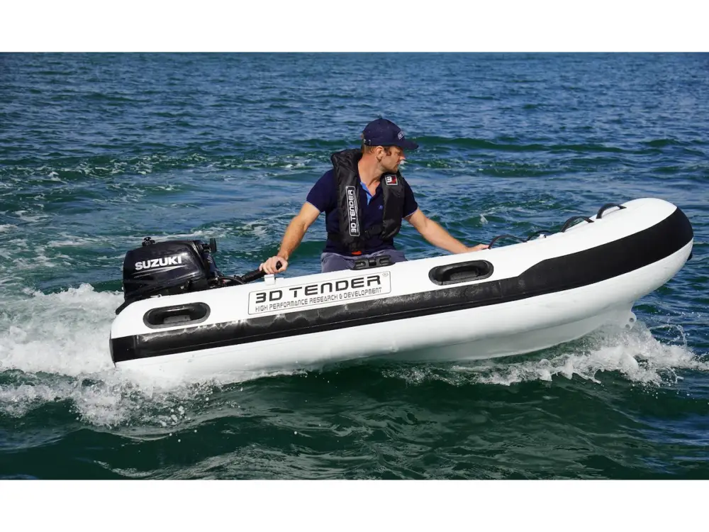 3D TENDER FEDERLIGHT 245 HYPALON WHITE + HOUSSE DE TUBE SUNBRELLA BLACK Promo Stagionale