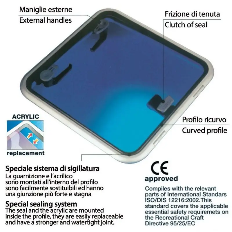 Popolare Lewmar Low Profile 44 - Passo Uomo con Sporgenza di 25 mm, Maniglie Esterne, Frizione di Tenuta, Alluminio Anodizzato, Approvato CE per AREA 2. Finitura Bianca o Alluminio Lucido.