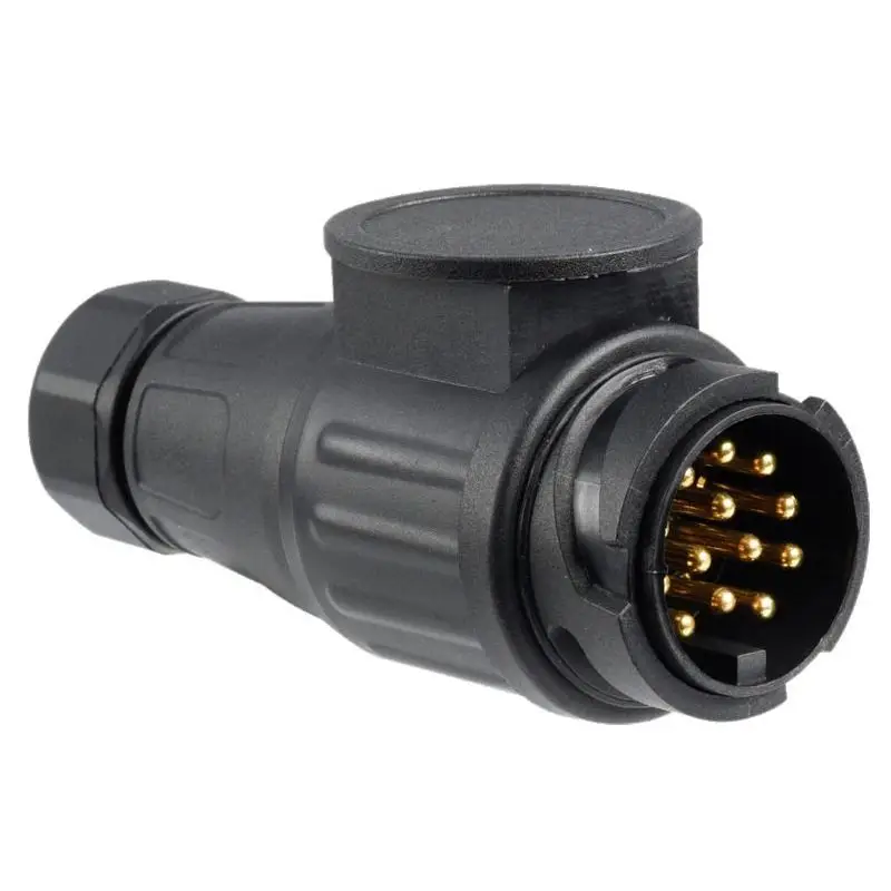 Professionale Spina 13 Poli Osculati con 13 Contatti per Rimorchi in ABS Nero e Ottone Cromato - Compatibile con Presa 14.191.01 per Nautica e Vela