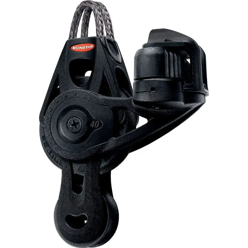 Must-Have Bozzello a violino Ronstan Serie 40 BB Orbit Block™ con Strozzascotte - Leggero e Resistente per Barche Sportive e Derive - Carico di Lavoro 325 kg, Carico di Rottura 700 kg, Diametro Puleggia 40 + 22 mm