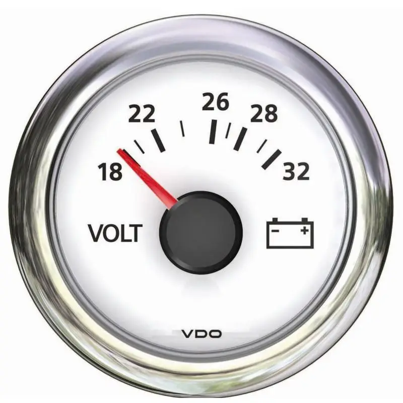 Ultima Occasione Voltmetro VDO Marine Bianco 18/32 V con Carcassa Impermeabile IP67 e Retroilluminazione LED - Strumento Nautico da Ø 52 mm con Opzioni di Personalizzazione e Compatibilità NMEA