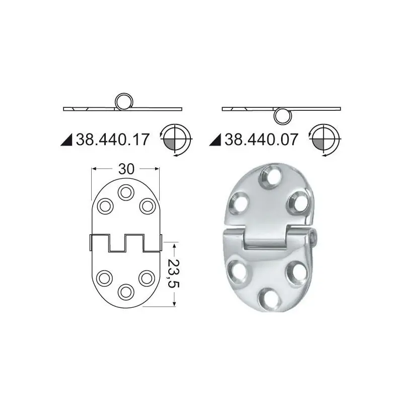Cerniera in acciaio inox 47x30 mm - versione da incasso a filo o esterna per nautica Più Venduto