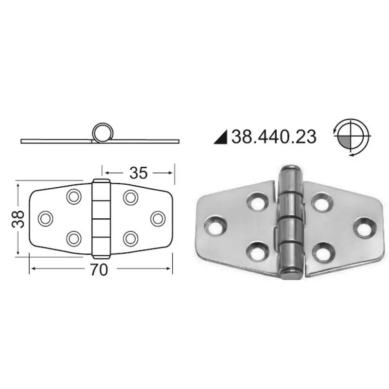 Popolare Cerniera Standard in Acciaio Inox 70x38 mm Lucidata a Specchio con Smorzamento delle Vibrazioni - Osculati