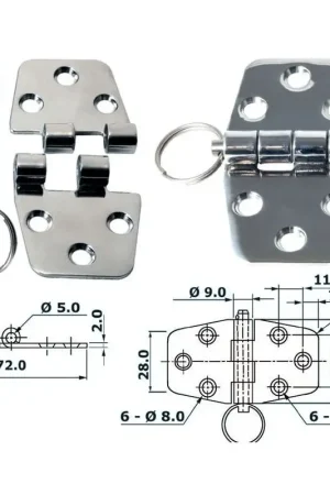 A Buon Prezzo Cerniera Nodo Sporgente Osculati 72x38,5 mm in Acciaio Inox Lucidato a Specchio con Smorzamento Vibrazioni per Barche e Yacht