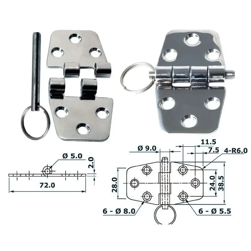 A Buon Prezzo Cerniera Nodo Sporgente Osculati 72x38,5 mm in Acciaio Inox Lucidato a Specchio con Smorzamento Vibrazioni per Barche e Yacht