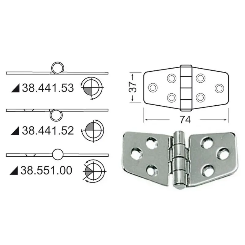 Cerniera Nodo Sporgente 74x37 mm in Acciaio Inox Lucidato a Specchio con Smorzamento Vibrazioni - Osculati Subito Disponibile
