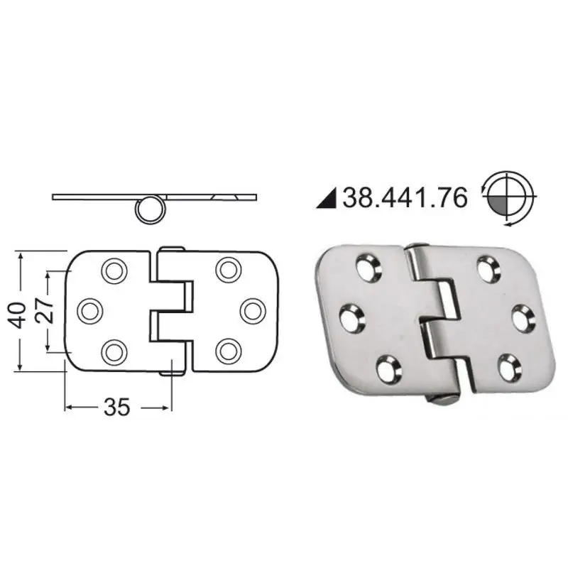 Cerniera inox rovesciata 70x39 mm in acciaio inox lucidato a specchio con smorzamento delle vibrazioni - Accessori Nautici Compra Oggi Stesso