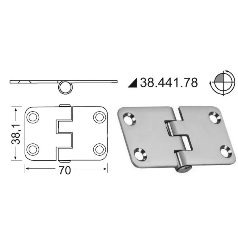 Cerniera Inox Rovesciata 70x38,1 mm con Smorzamento Vibrazioni - Lucidata a Specchio per Barche e Nautica Must-Have
