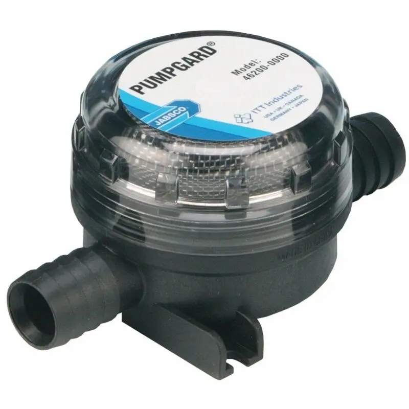 Non Perdere Filtrato Jabsco Pumpgard in Linea con Attacchi da 13 mm - Prefiltro 40 Maglie per Pollice Quadrato, Portata 16 LPM, Pressione 5 Bar, Dimensioni 121x70x57 mm