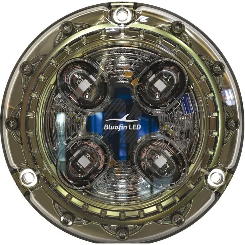 Popolare Faro LED Bluefin Piranha P4 Hi-Power Dual Color Bianco e Blu per Piccole Imbarcazioni, 4000 Lumen, Certificazione RINA, in Bronzo
