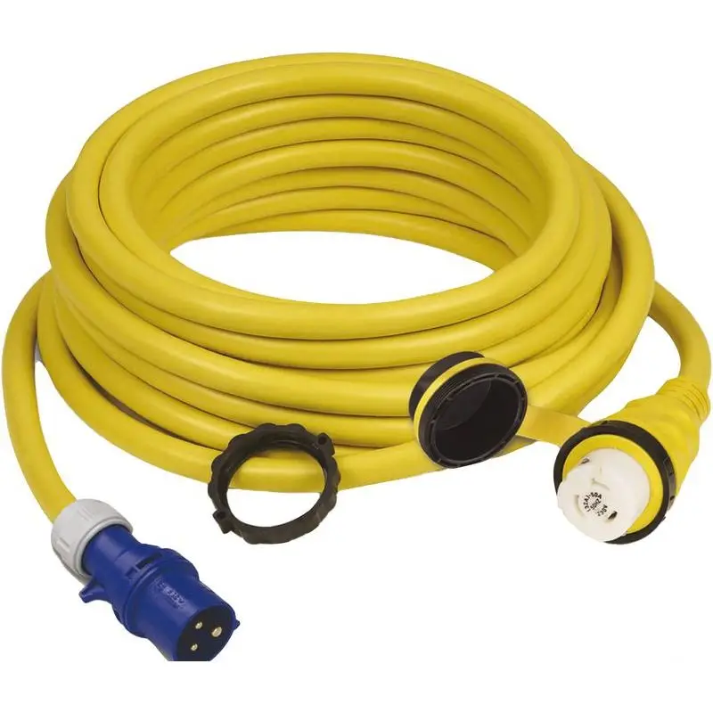 Cavo 32A 230V 15m con spina europea Marinco per presa banchina con indicatori di tensione e guaina anti-usura gialla alta visibilità Ultima Occasione