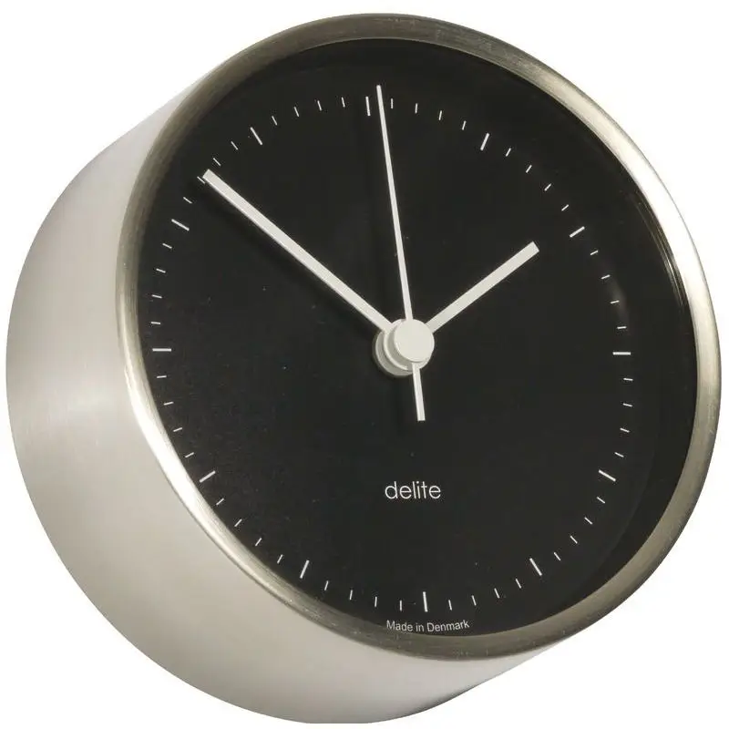 Orologio Vion in acciaio inox satinato con quadrante nero e sistema di fissaggio a parete incluso A Buon Prezzo