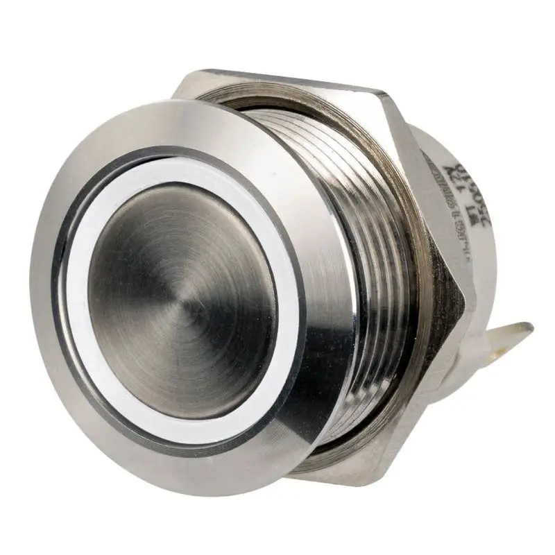 Interruttore FLAT antivandalo in acciaio inox AISI 316 ON-OFF 12/24V con corona luminosa LED disponibile in diverse colorazioni, grado di protezione IP67, portata 20A. Solo Oggi
