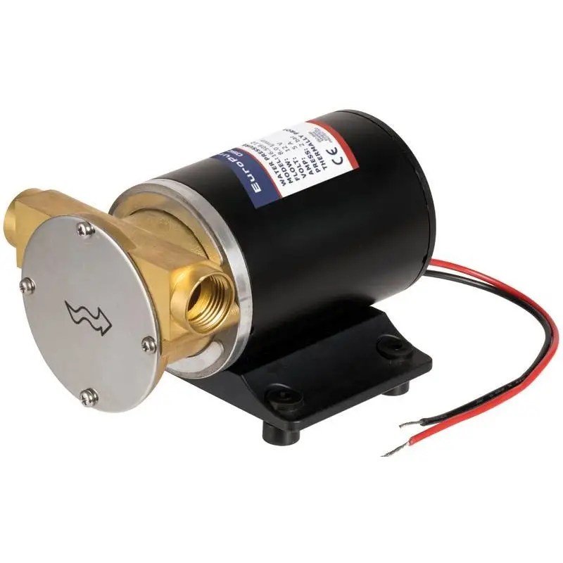 Pompa di sentina autoadescante Europump 24 V in ottone con girante in neoprene, protezione termica e reset automatico, versione A con basamento in acciaio inox Spedizione Espresso