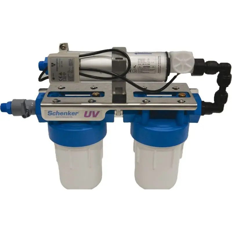 Prezzo Di Fabbrica Depuratore acqua Schenker UV 12 V - Sistema di purificazione con lampada UV a LED e filtri, riduce batteri 99,99%, portata max 14 l/min, ideale per autoclavi.