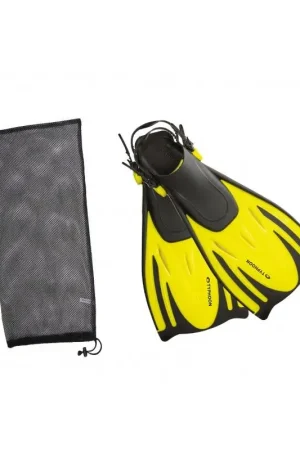 Affare Pinne T-Jet Bambino Gialle L-XL - Pinne a strappo con tallone regolabile, leggere e medie, ideali per piscina e snorkeling, con borsa a rete inclusa.