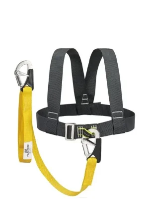 Imbracatura di Sicurezza Plastimo con Regolazione Ventrale 80-120 cm, Cinghie 45 mm, Carico di Rottura 2040 kg, Certificata ISO 12401 e CE, Cavo Piatto Giallo 1,5 m e 2 Ganci Inox. Prezzo Ridotto