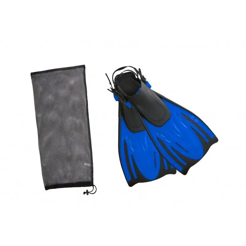 Prezzo Conveniente Pinne T-JET BLU - Pinne a strappo con tallone regolabile, leggere e ideali per snorkeling, viaggi e piscina, fornite con borsa a rete per riporre l'attrezzatura.