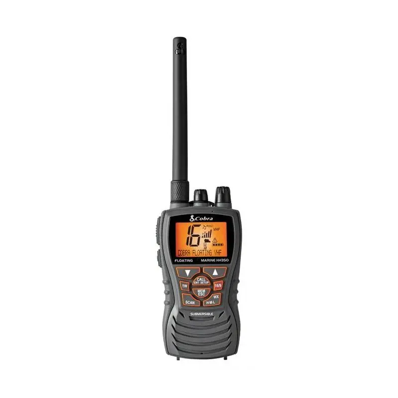 VHF COBRA MARINE MR HH350 - Ricetrasmettitore VHF portatile IPX7 galleggiante 1/3/6W Tri-Watch BURP display alta visibilità batteria 1000mAh caricabatteria 220V/12V clip cintura Ultima Occasione