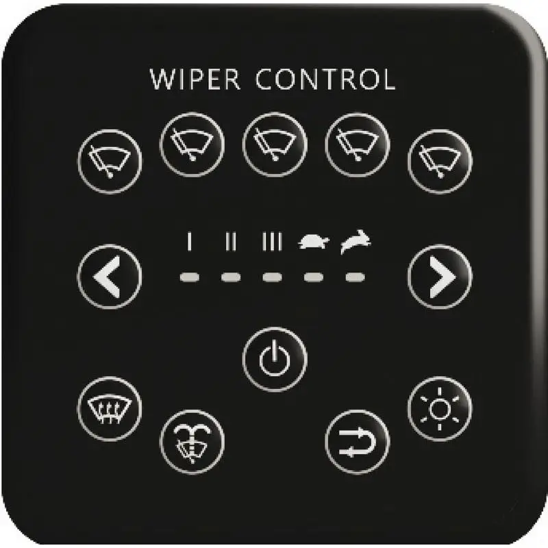 Compra Oggi Stesso Pannello di controllo per tergicristalli in ABS con modulo relé, fino a 5 motori, 3 livelli di intermittenza, freno dinamico e retroilluminazione personalizzabile.
