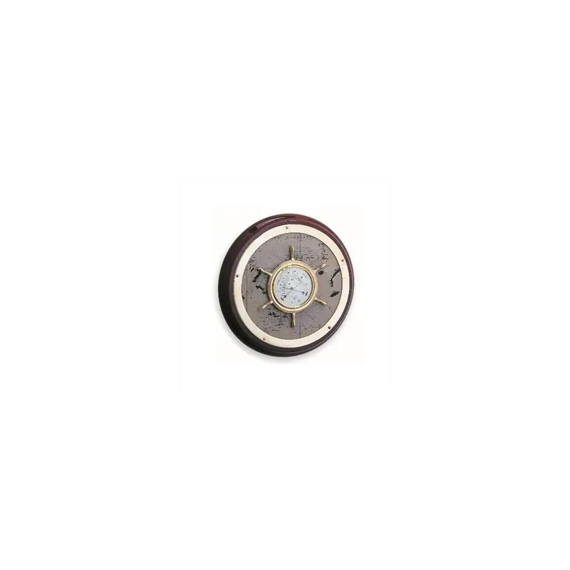 Termoigrometro Foresti e Suardi con timone in ottone lucido su supporto in legno 315mm, fondo carta nautica. Perfetto per la tua nautica. Popolare
