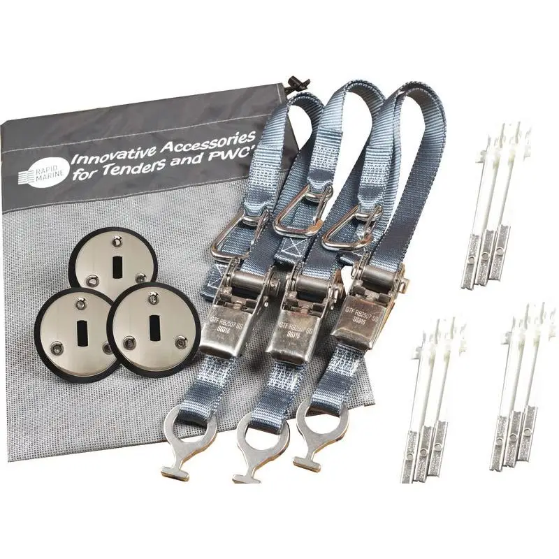 Nuova Collezione Cinghie di fissaggio con cricchetto e aggancio rapido recessato RAPID MARINE - Kit di 3 con terminale a “T” per pad-eye nautici