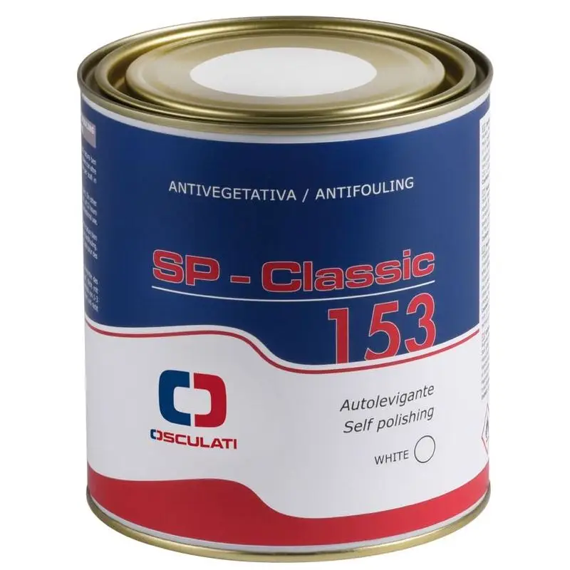 Antivegetativa autolevigante Classic 153 bianca 0,75 l a base di biocida organico, esente da sali di rame, compatibile con VTR, alluminio e legno, resa 9 m2/l. Ultime Pezzi