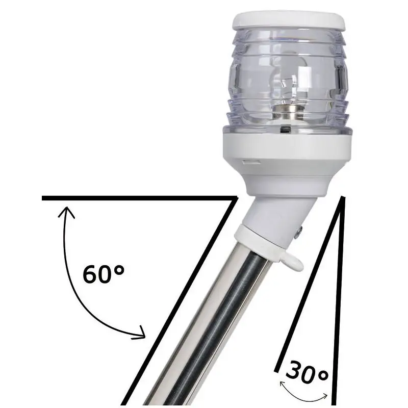 Subito Disponibile Asta 360° 60 cm con fanale bianco per imbarcazioni sotto 20 m - Base in acciaio inox AISI 316 e regolazione autobloccante, ideale come portabandiera.