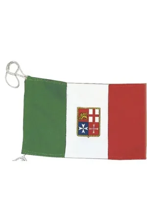 Nuovo Arrivo Bandiera Italiana in Stamina di Poliestere Pesante con Stemma della Marina Mercantile - Alta Qualità e Colori Intensi per Barche e Nautica