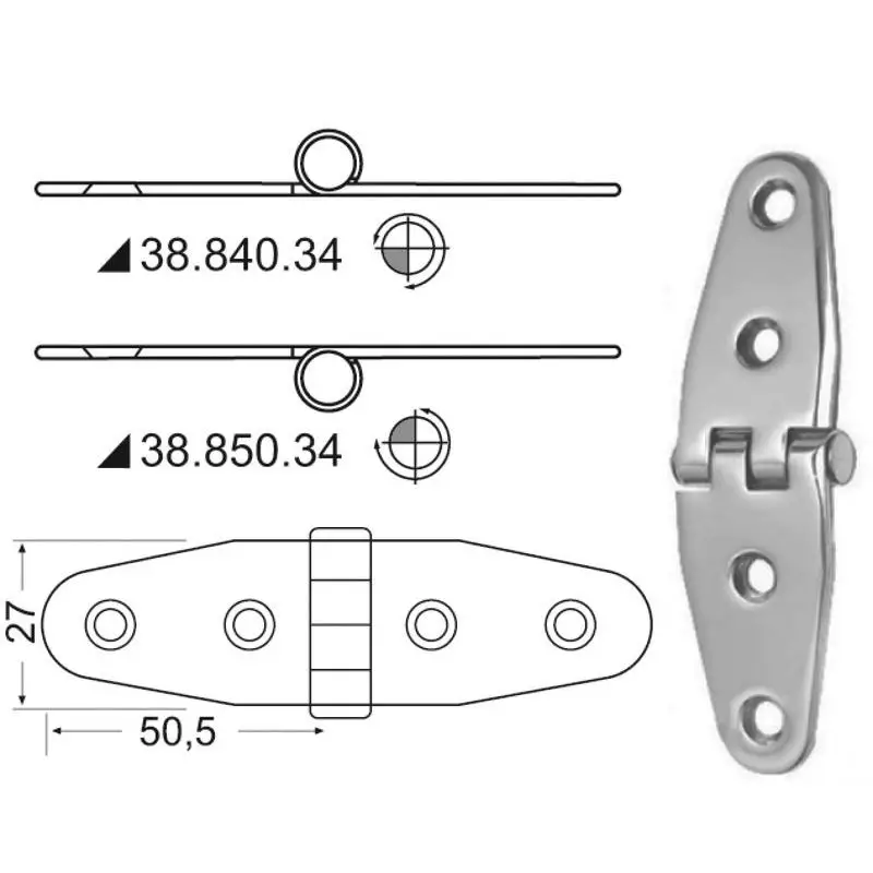 Cerniera 2 mm in acciaio inox lucidato a specchio con smorzamento delle vibrazioni - Osculati Bestseller
