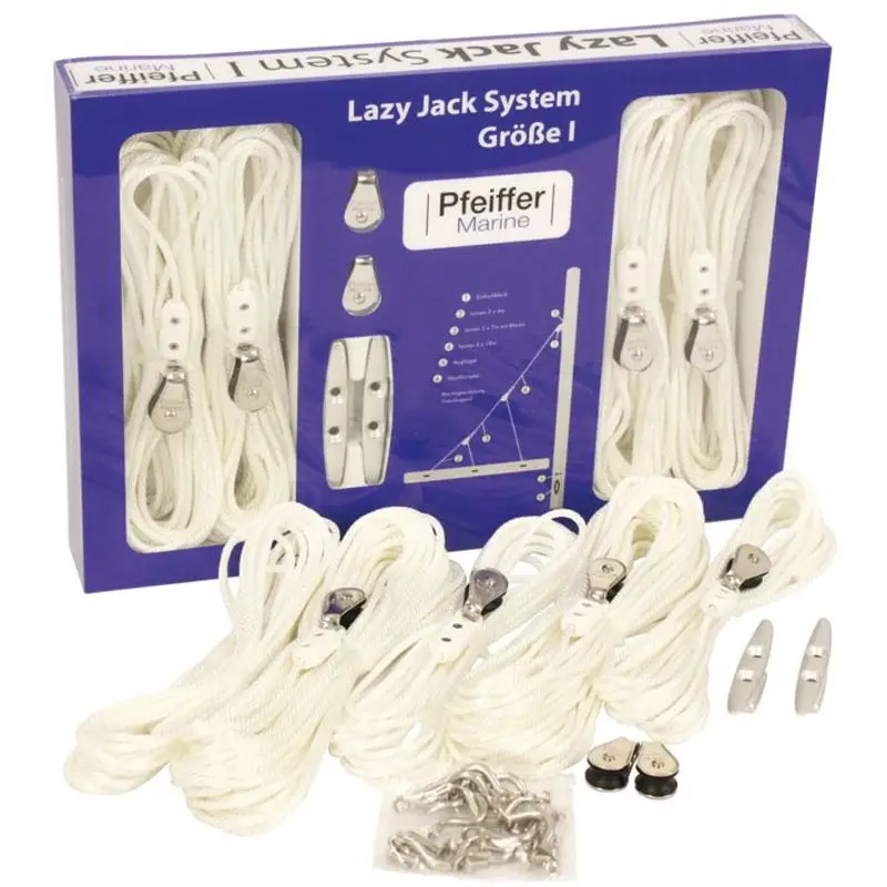 Kit Lazy Jack Pfeiffer per Randa - Completo con Cime in Nylon, 6 Bozzelli, Rinvii e 2 Bitte a Strozza in Alluminio Consegna Rapida