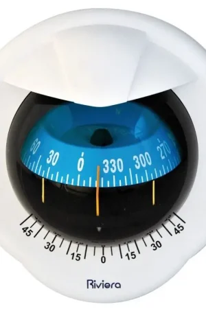 Quantità Limitata Bussola Riviera Pegasus 3 Bianca/Blu con Cardano Interno, Inclinometro e Illuminazione 12/24 V - Ideale per Navigazione Nautica