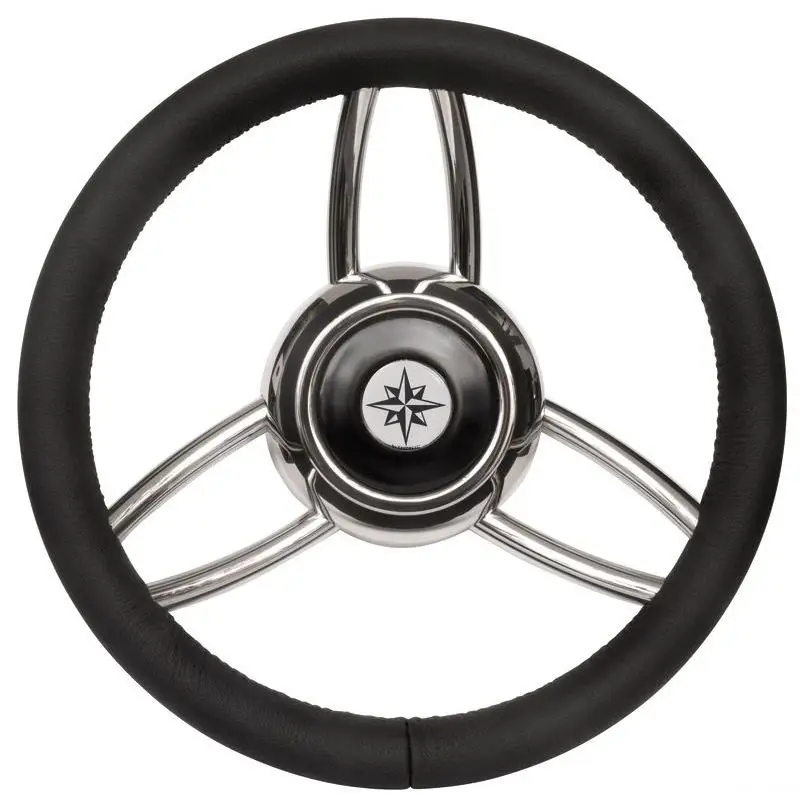 Volante Bliz in poliuretano morbido nero con struttura in acciaio inox lucido e cono universale per imbarcazioni - Osculati Promo Stagionale