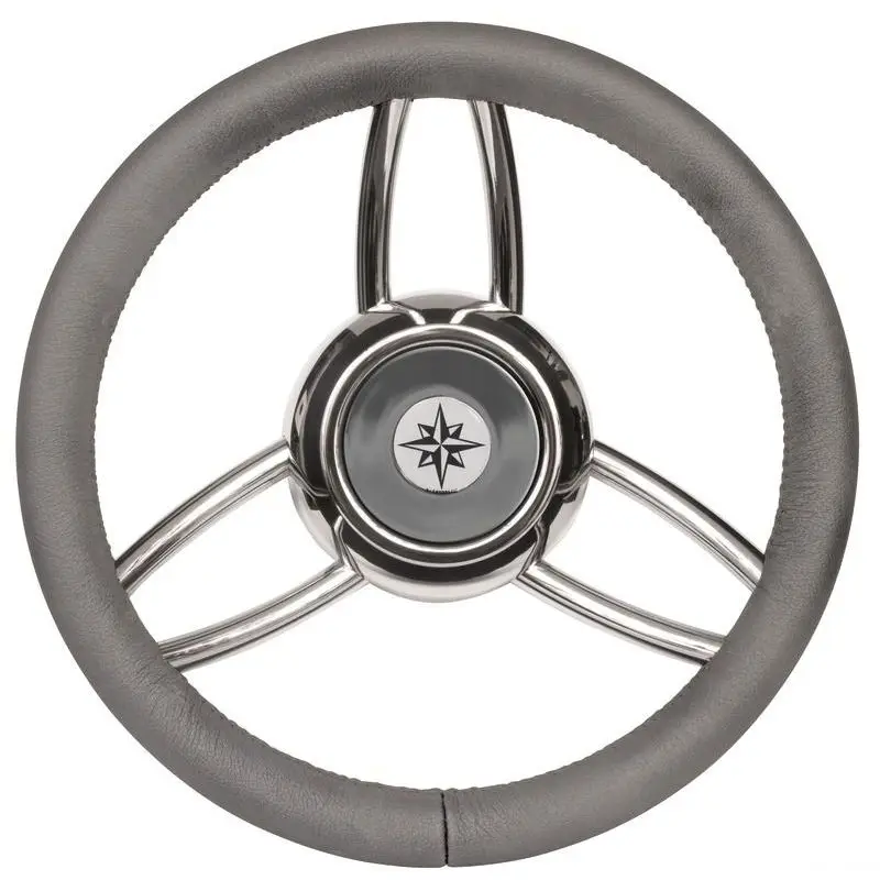 Ultimissimo Modello Volante Bliz in poliuretano morbido grigio con struttura in acciaio inox lucido e cono universale per nautica e barche.