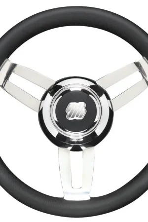 Volante Morosini Nero 350mm con Razze Inox 304, Corona in Pelle e Mozzo Cromato per Barche e Nautica Non Perdere
