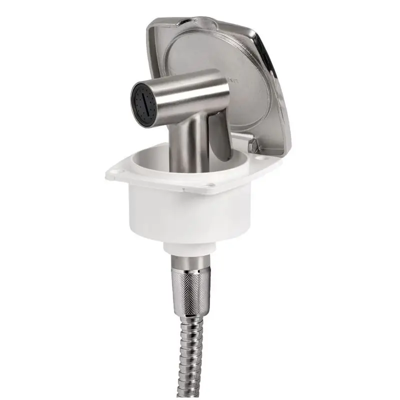 Spedito Oggi Doccia New Edge Inox con Tubo Inox da 4 m - Doccia Nautica con Vano di Alloggiamento Bianco in ASA UV Resistente