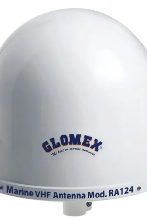 Antenna VHF Glomex RA124 con cavo RG58 da 9 m e connettore PL259 per barche, guadagno 1 dB e potenza max 50 W, design simile antenna TV. Super Prezzo