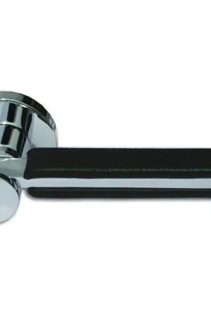 Vendita Finale Maniglie per Porte in Ottone Argento Cromato con Pelle Nera - Foresti e Suardi, complete di Bocchette in Poliammide e Perno Quadro 8 mm