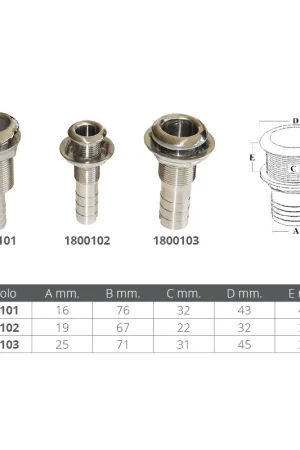 Scarico a Mare Inox AISI 316 con Portagomma Ø mm.19 - Accessori Nautici per Imbarcazioni Consegna Rapida