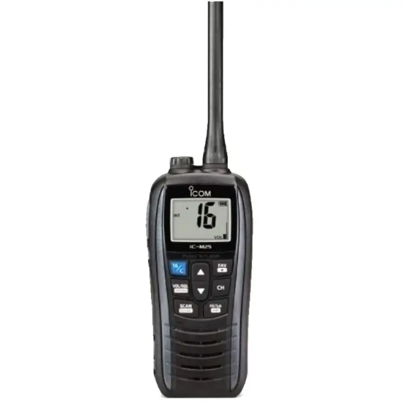 Esclusivo VHF Portatile Galleggiante Icom IC-M25 Grigio - Ricetrasmettitore Nautico Waterproof con USB Ricaricabile, Altoparlante Potente e Funzione AquaQuake™ - Dimensioni Compatte e Leggero (220g)