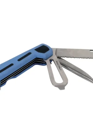 Coltello Inox Skipper - Coltello a Serramanico Multifunzione con Punteruolo, Aprigrilli e Cacciavite, Impugnatura Antiscivolo Colorata - Lunghezza 195 mm, Lama 65 mm per Vela e Nautica Direttamente Dal Produttore