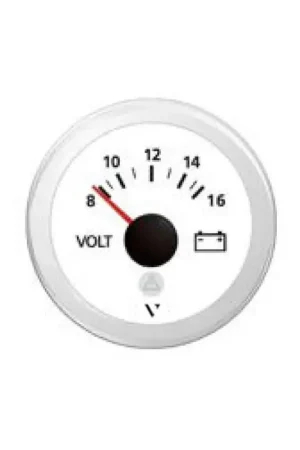 Consegna Rapida Voltmetro Nautico 8-16V 12V Bianco - Strumento Stagno IP67 con Spia Rossa e LED Integrato