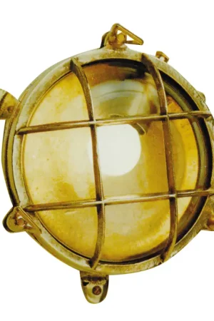 Tartaruga Tonda in Ottone Lucido Ø 215 mm - Max 75 W con Tre Piedini di Fissaggio e Vetro Trasparente per Illuminazione Nautica Ultimissimo Modello