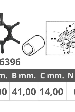 Girante Tohatsu OR.3C7-65021-2 - Ricambio per Motori Nautici con 6 Pale, Ø Int. 12mm, Ø Est. 41mm, Spessore 14mm Quantità Limitata