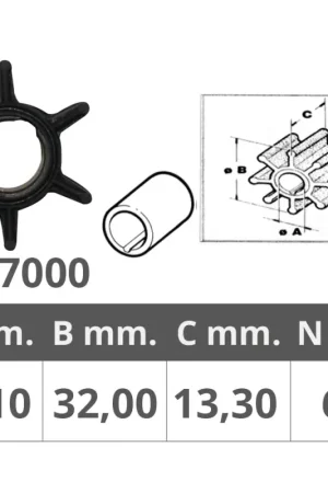 Non Perdere Girante Whitehead 2T 6-12 HP - Ø 12,1 mm Interno, Ø 32 mm Esterno, Spessore 13,3 mm, 6 Pale - Nautica e Vela