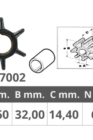 Girante Mercury 2T da 4 a 9 HP - Ø Interno 11,6 mm, Ø Esterno 32 mm, Spessore 14,4 mm, 6 Pale - Ricambio Nautico di Qualità Economico