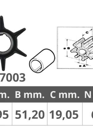 Girante Mercury 2T 20 HP - Pompa Acqua con 6 Pale Ø 16mm Interno, Ø 51,5mm Esterno, Spessore 19,05mm - Ricambio Nautico di Qualità Soddisfatti O Rimborsati