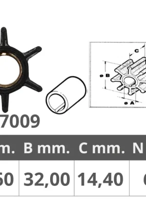 Professionale Girante Mercury 2T per Motori 6-9,8 HP - Dimensioni Ø 11,6 mm Interno, Ø 32 mm Esterno, Spessore 14 mm, 6 Pale