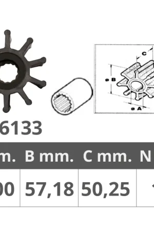 Prezzo Scontato Girante Volvo 834794/876120 per Vela e Nautica - Ø Interno 14,29 mm, Ø Esterno 57,18 mm, Spessore 50,25 mm, 10 Pale