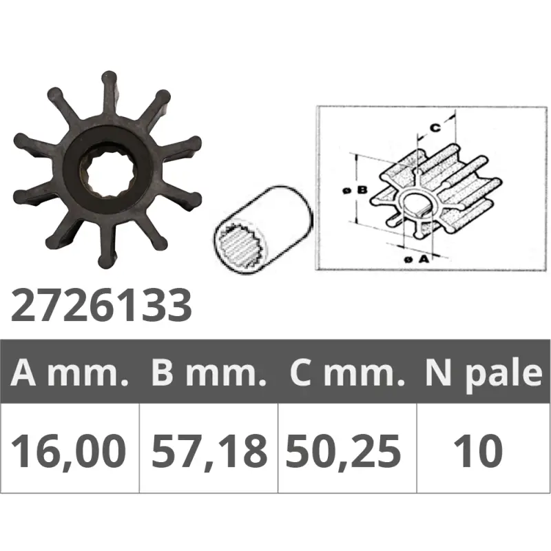 Prezzo Scontato Girante Volvo 834794/876120 per Vela e Nautica - Ø Interno 14,29 mm, Ø Esterno 57,18 mm, Spessore 50,25 mm, 10 Pale